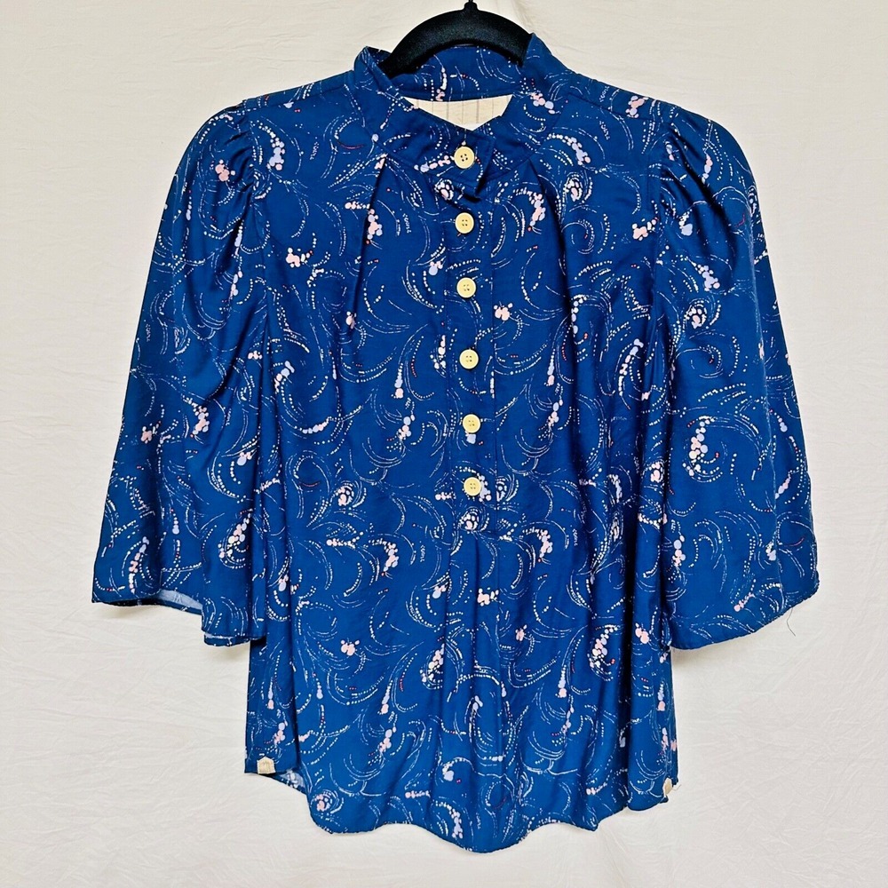 Noa Noa size 36 eur SMALL 100% organic cotton blue quarter sleeve blouse printed
